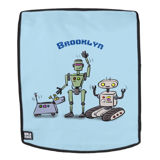 Happy cute robots trio cartoon backpack (Removable Face)