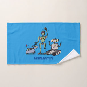 Happy cute robots trio cartoon bath towel set