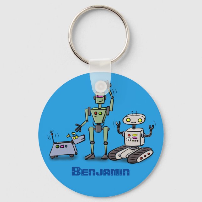 Happy cute robots trio cartoon keychain (Front)