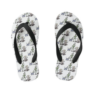 Happy cute robots trio cartoon kid's flip flops