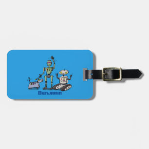 Happy cute robots trio cartoon luggage tag