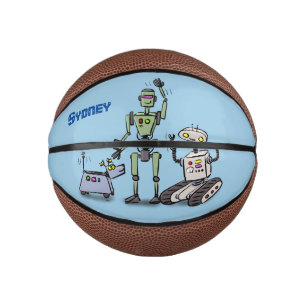 Happy cute robots trio cartoon mini basketball