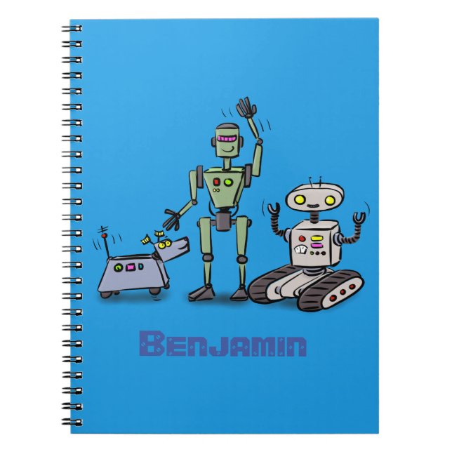 Happy cute robots trio cartoon notebook (Front)