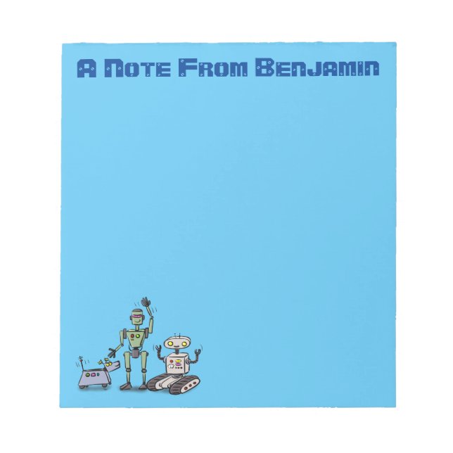 Happy cute robots trio cartoon notepad (Front)