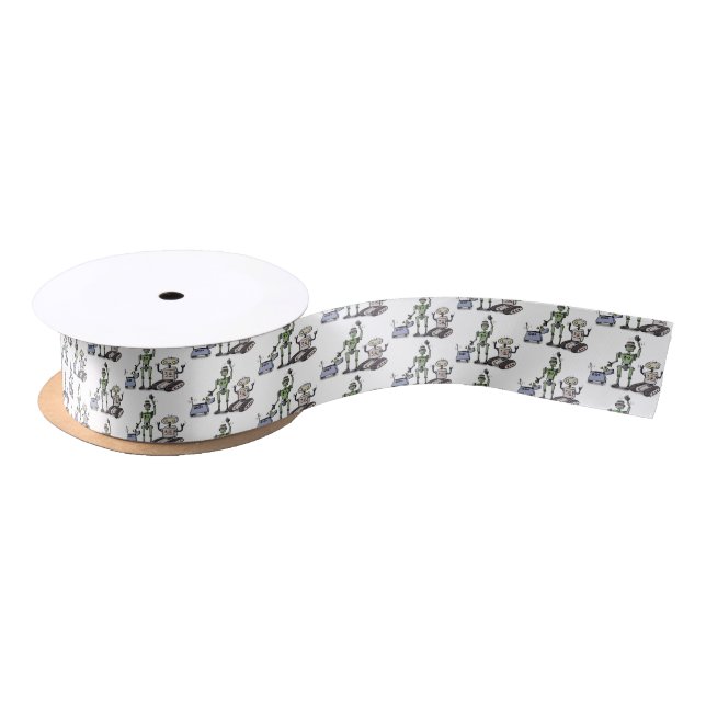 Happy cute robots trio cartoon satin ribbon (Spool)