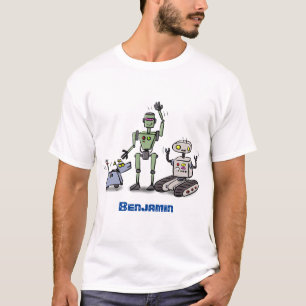Happy cute robots trio cartoon T-Shirt