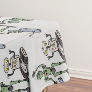 Happy cute robots trio cartoon tablecloth