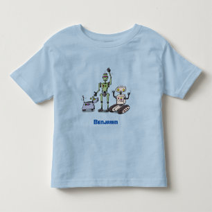 Happy cute robots trio cartoon toddler t-shirt