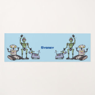Happy cute robots trio cartoon yoga mat