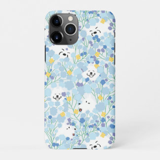Happy cute samoyed dog in blue floral garden iPhone 11Pro case