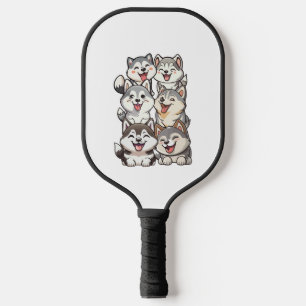 Happy cute Siberian huskies Pickleball Paddle