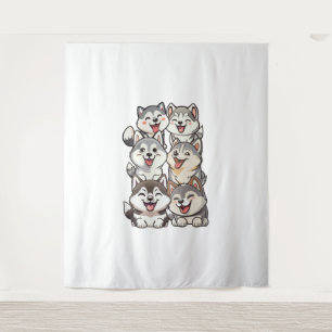 Happy cute Siberian huskies Tapestry