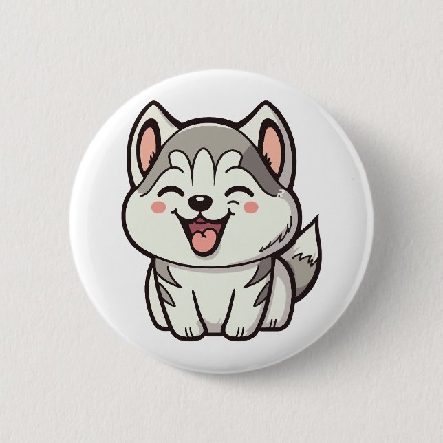 Happy cute Siberian husky dog 2 Inch Round Button (Front)