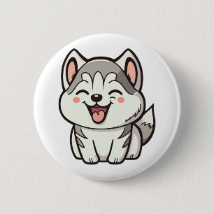 Happy cute Siberian husky dog 2 Inch Round Button