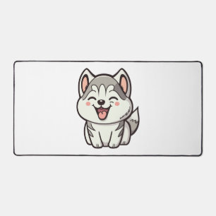 Happy cute Siberian husky dog Desk Mat