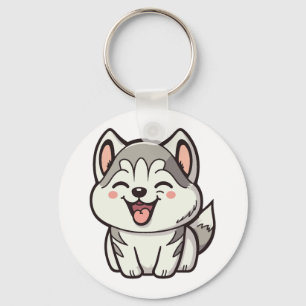 Happy cute Siberian husky dog Keychain