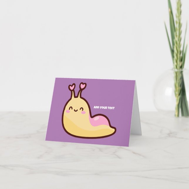 Happy Cute Slug Personalized Text  Holiday Card (Front)