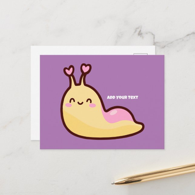 Happy Cute Slug Personalized Text  Holiday Postcard (Front/Back In Situ)