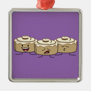 Happy Cute Smiling Cinnamon Rolls Metal Ornament