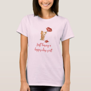 Happy cute teddy with flower, customisable T-Shirt