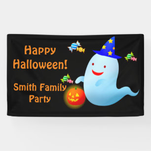 Happy Cute Trick or Treating Halloween Ghost Banner