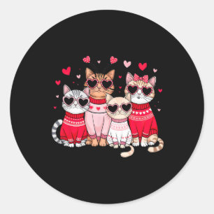 Happy Cute Valentine Day Valentine's Day Women Cat Classic Round Sticker