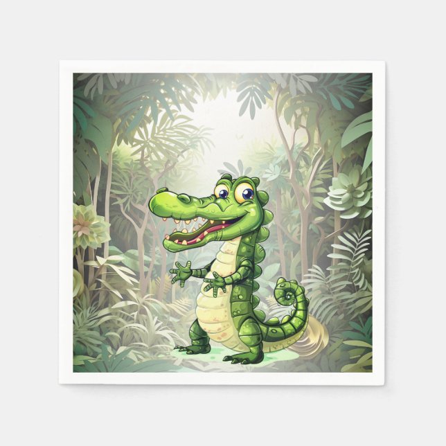 Happy Cute Wild Crocodile Jungle Trees Beautiful Napkin (Front)