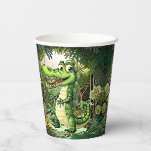Happy Cute Wild Crocodile Jungle Trees Beautiful Paper Cups