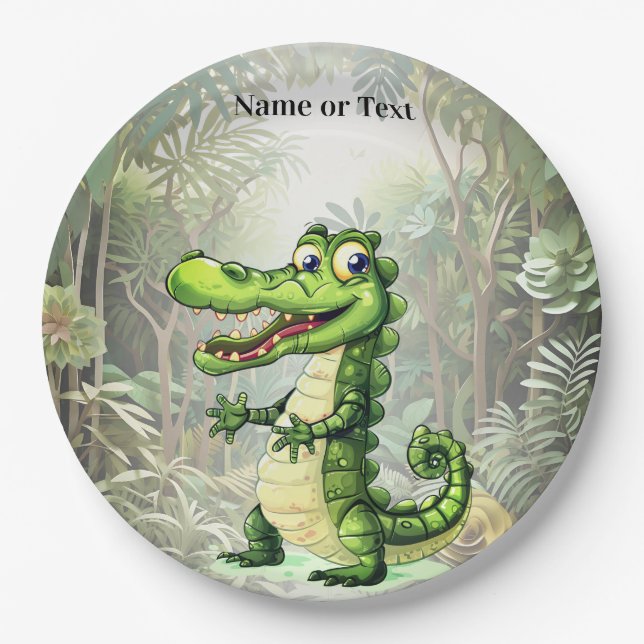 Happy Cute Wild Crocodile Jungle Trees Beautiful Paper Plate (Front)