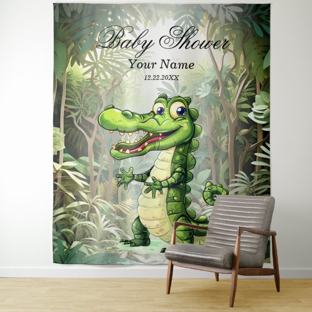Happy Cute Wild Crocodile Jungle Trees Beautiful Tapestry (In Situ)
