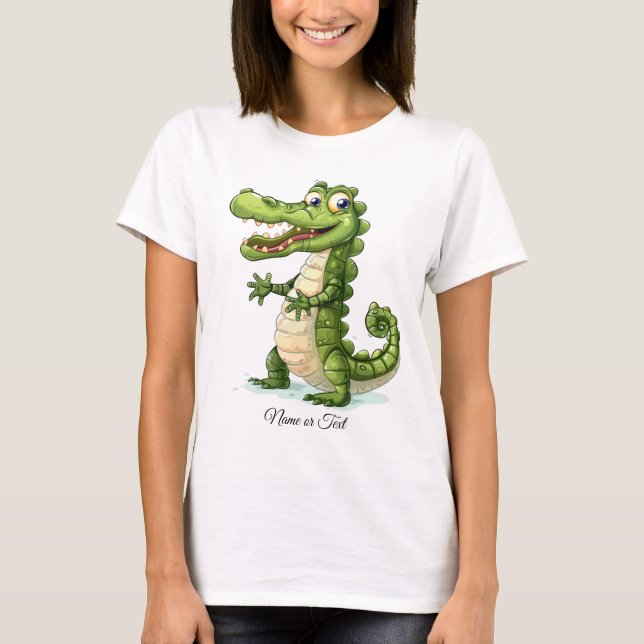 Happy Cute Wild Crocodile Jungle Trees Women T-Shirt (Front)