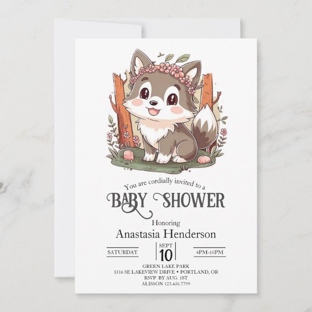 Happy Cute Wolf Baby Shower Invitation (Front)