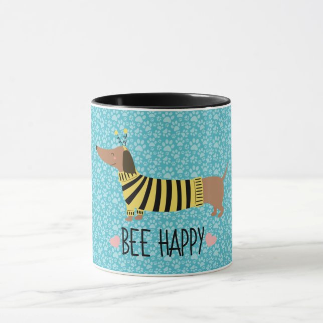 Happy Dachshund Bumblebee Mug (Center)