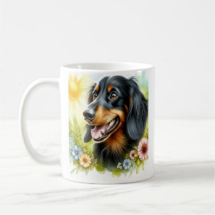 "Happy Dachshund in Spring Garden – Watercolor " Coffee Mug