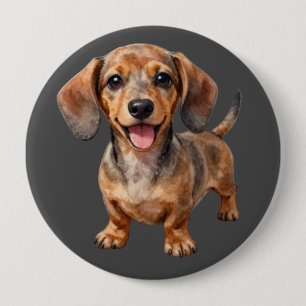 Happy Dachshund Puppy 4 Inch Round Button