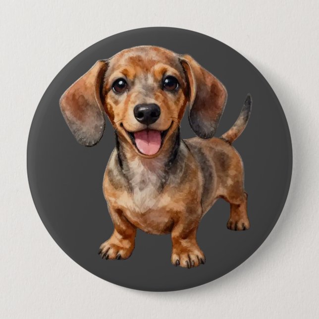 Happy Dachshund Puppy 4 Inch Round Button (Front)