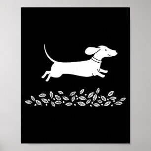 Happy Dachshund With Autumn Leaves For Pet Lovers Poster