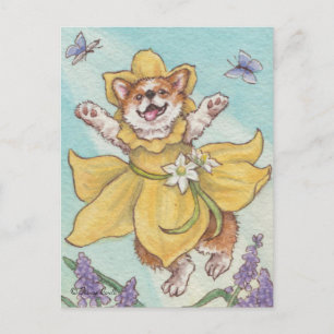 Happy Daffy Dilly Spring Corgi Dog Postcard