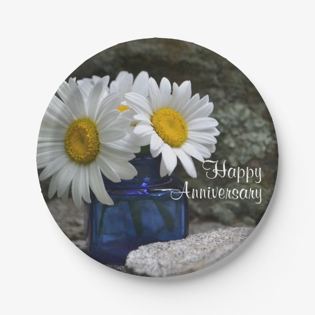 Happy Daisies Anniversary Paper Plate (Front)