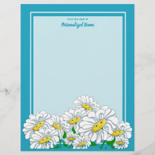 Happy Daisies Blue - Blue Unlined Letterhead