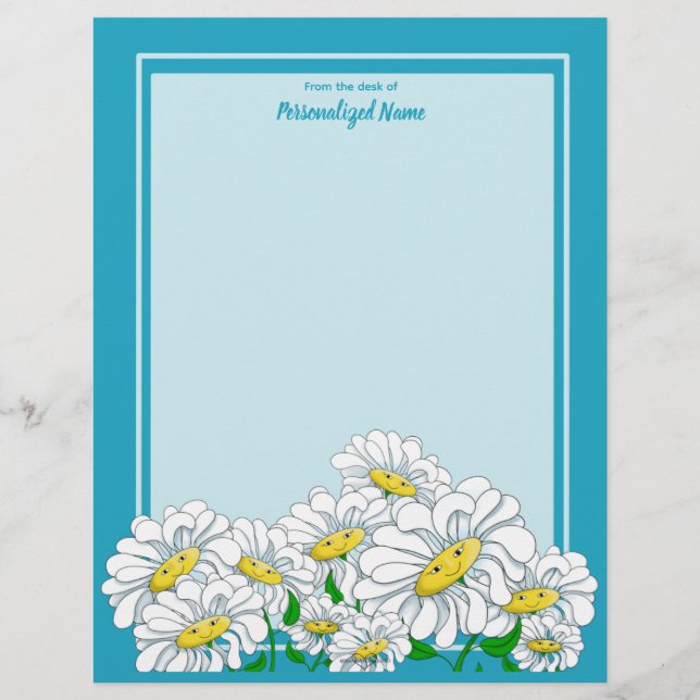 Happy Daisies Blue - Blue Unlined  Letterhead (Front)
