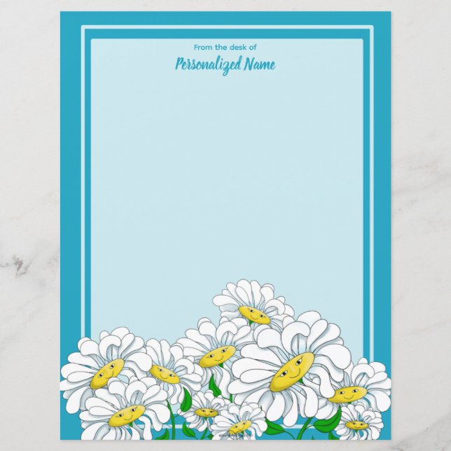Happy Daisies Blue - Blue Unlined Paper Sheet (Front)