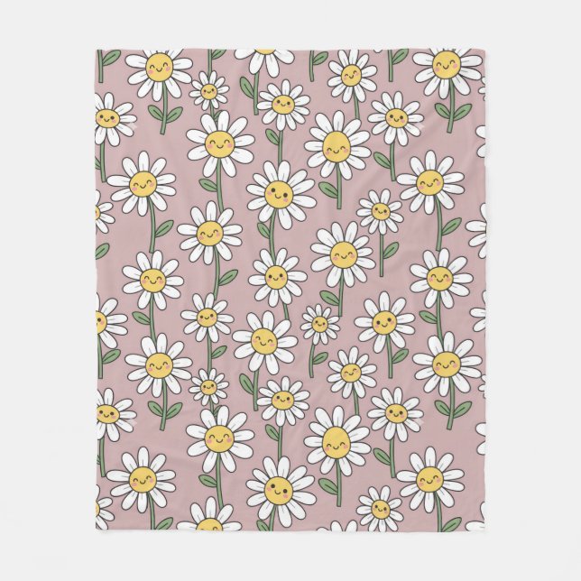 Happy Daisies Pattern - Cute Floral Design Fleece Blanket (Front)
