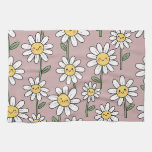 Happy Daisies Pattern - Cute Floral Design Kitchen Towel
