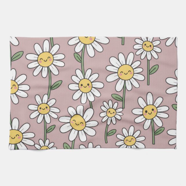 Happy Daisies Pattern - Cute Floral Design Kitchen Towel (Horizontal)