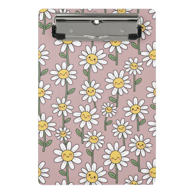 Happy Daisies Pattern - Cute Floral Design Mini Clipboard (Front)