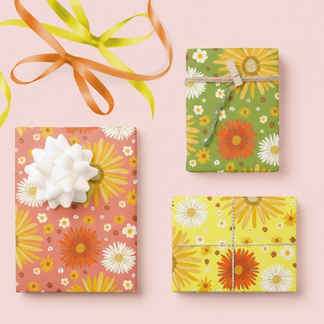 Happy Daisies Retro 70s Colourful Pattern Wrapping Paper Sheet (Happy Daisies Retro 70s Colorful Pattern Wrapping Paper Sheets
)