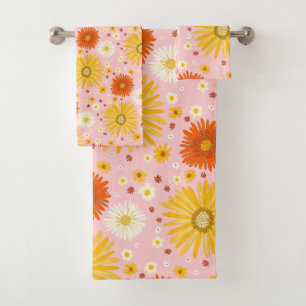 Happy Daisy Colorful Pattern Daisies Green Bath Towel Set