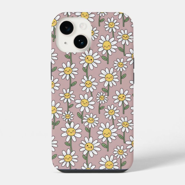 Happy Daisy Smiles Pink Floral Pattern iPhone Case (Back)
