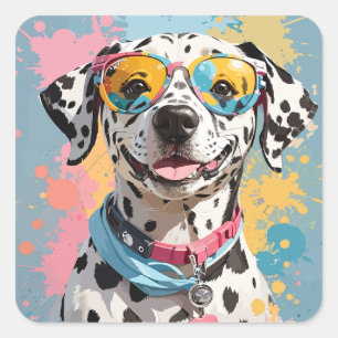 happy Dalmatian dog face illustration Square Sticker